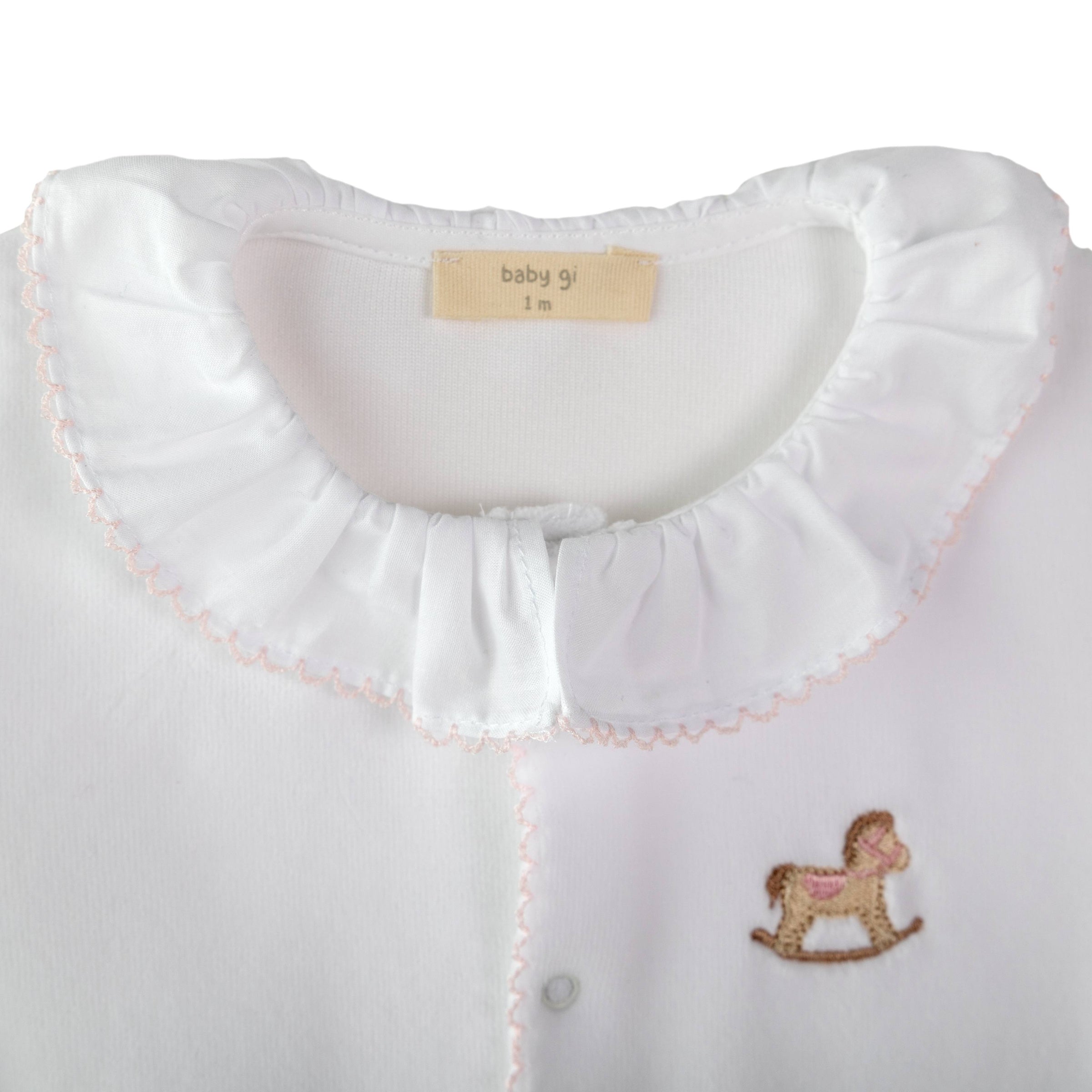 Baby Gi White & Pink Velour Rocking Horse Babygrow