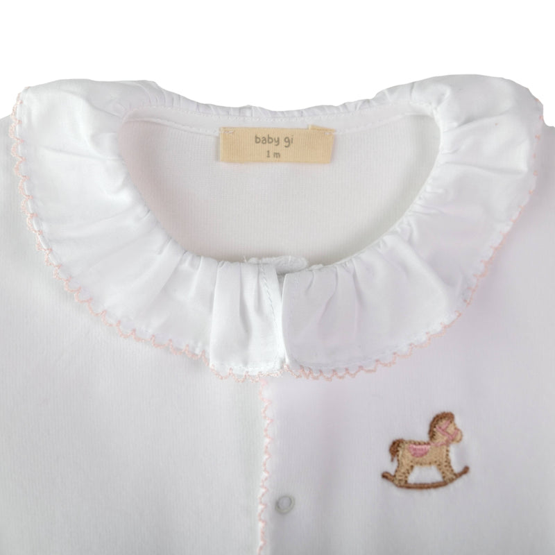 Baby Gi White & Pink Velour Rocking Horse Babygrow