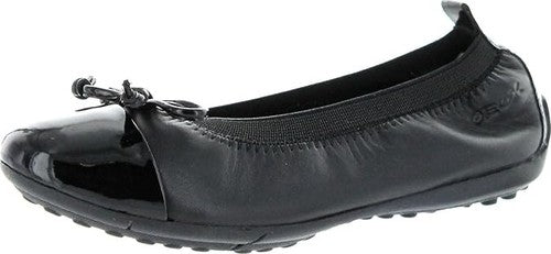 GEOX J Piuma J11BOF Black Leather & Patent School Shoes