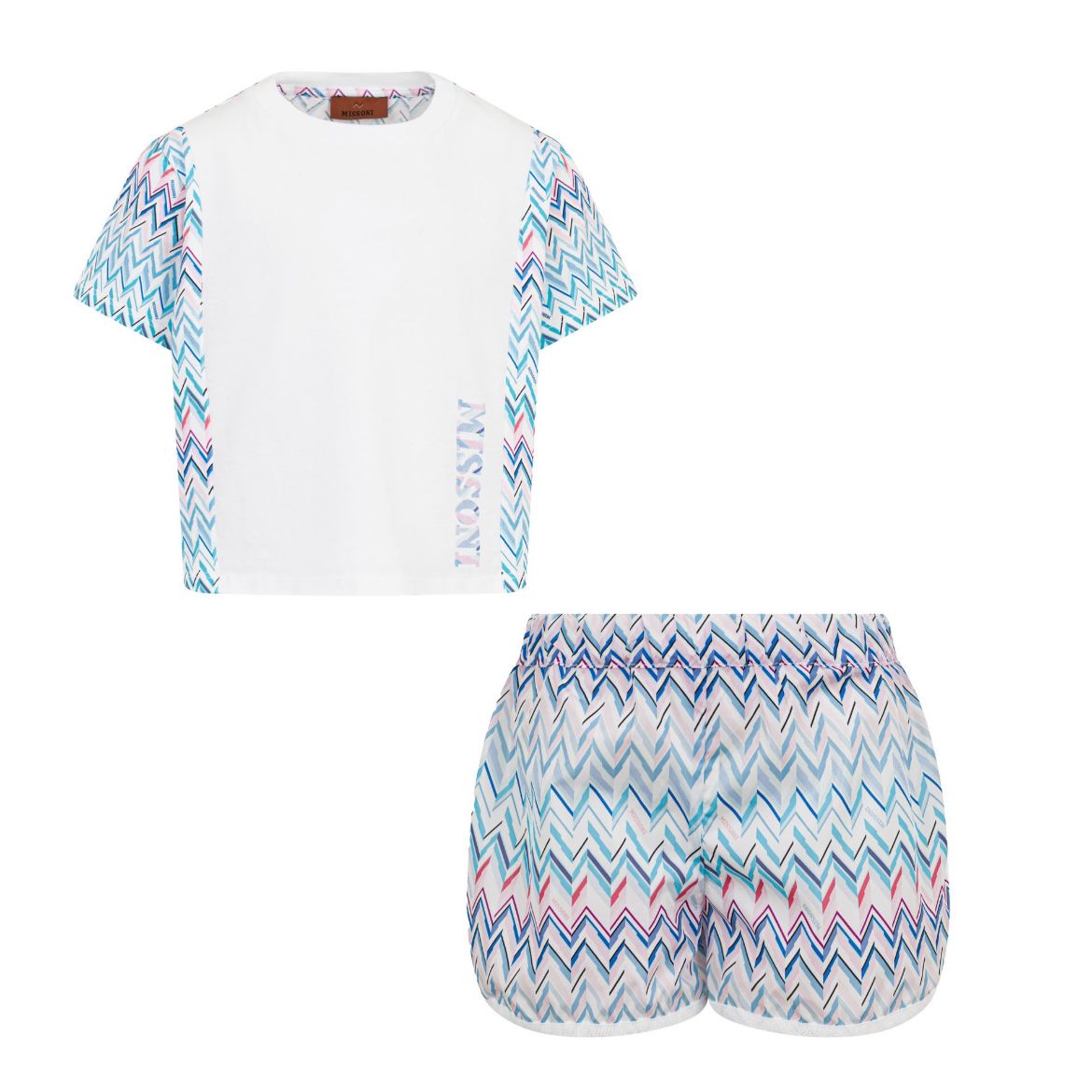 SS26 Missoni Blue & White Multicoloured Chevron Shorts Set