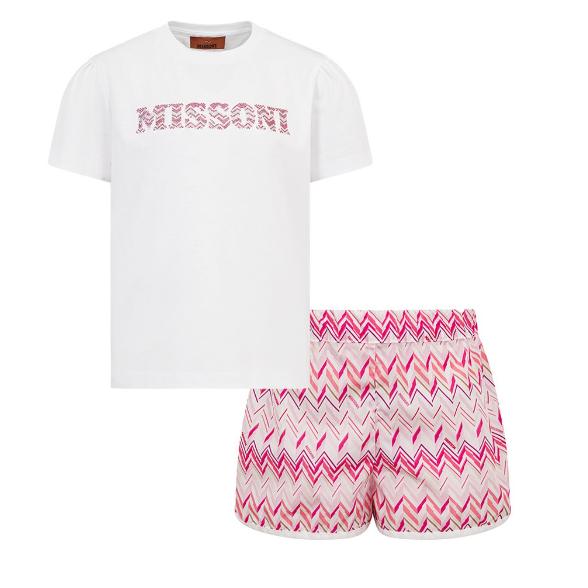 SS26 Missoni Pink & White Multicoloured Chevron Shorts Set