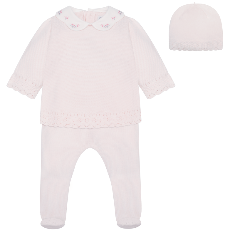 AW25 Emile Et Rose KAITLIN Pink & White Knitted Floral Two Piece Set With Hat