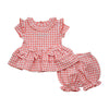 SS23 Little A HALO Bright Coral & White Checked Bow Frill Shorts Set