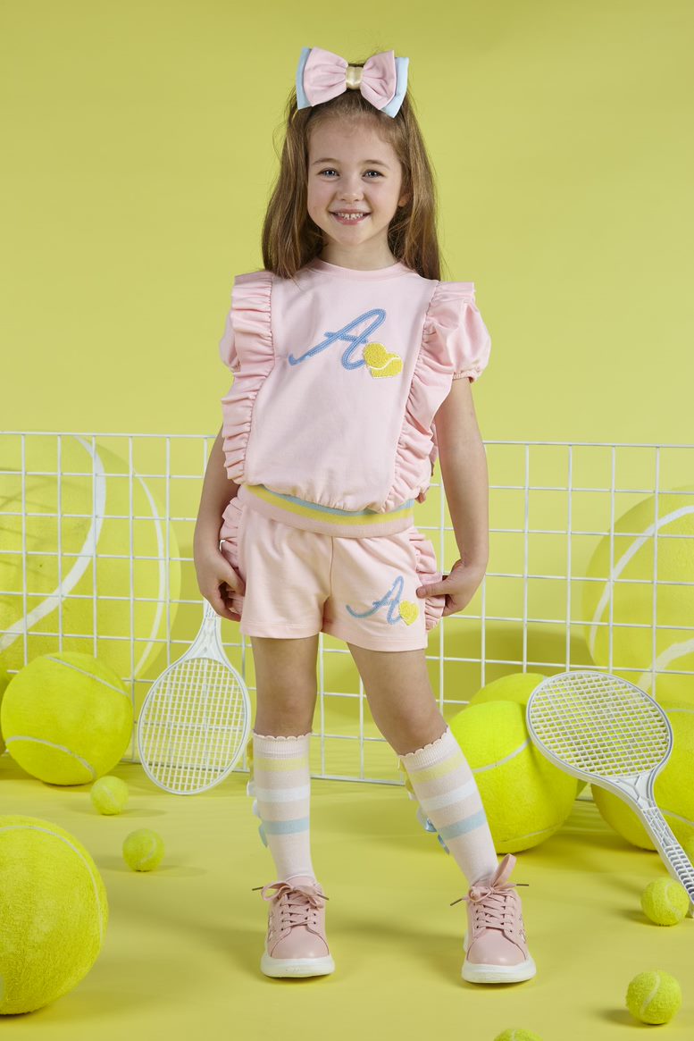 SS23 ADee VERA Pale Pink Yellow Blue & White Logo Sweatshirt & Shorts Set
