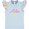 SS23 ADee VANESSA Sky Blue White Pink & Yellow Logo Hearts Frill Skirt Set