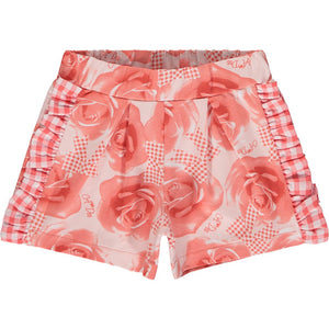 SS23 ADee YANA Bright Coral & White Rose Print Checked Frill Shorts Set