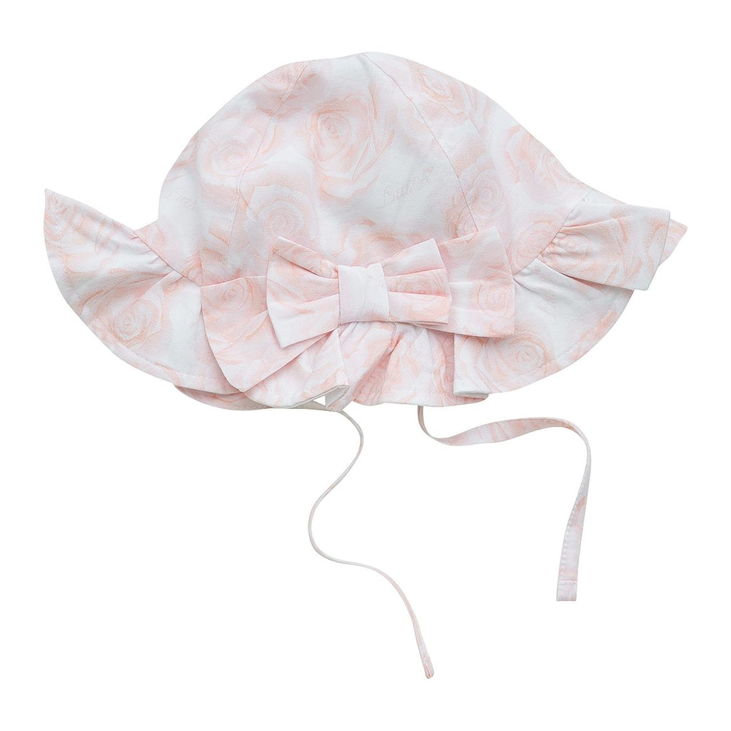 SS23 Little A GAEL Bright White & Pink Rose Print Bow Sunhat