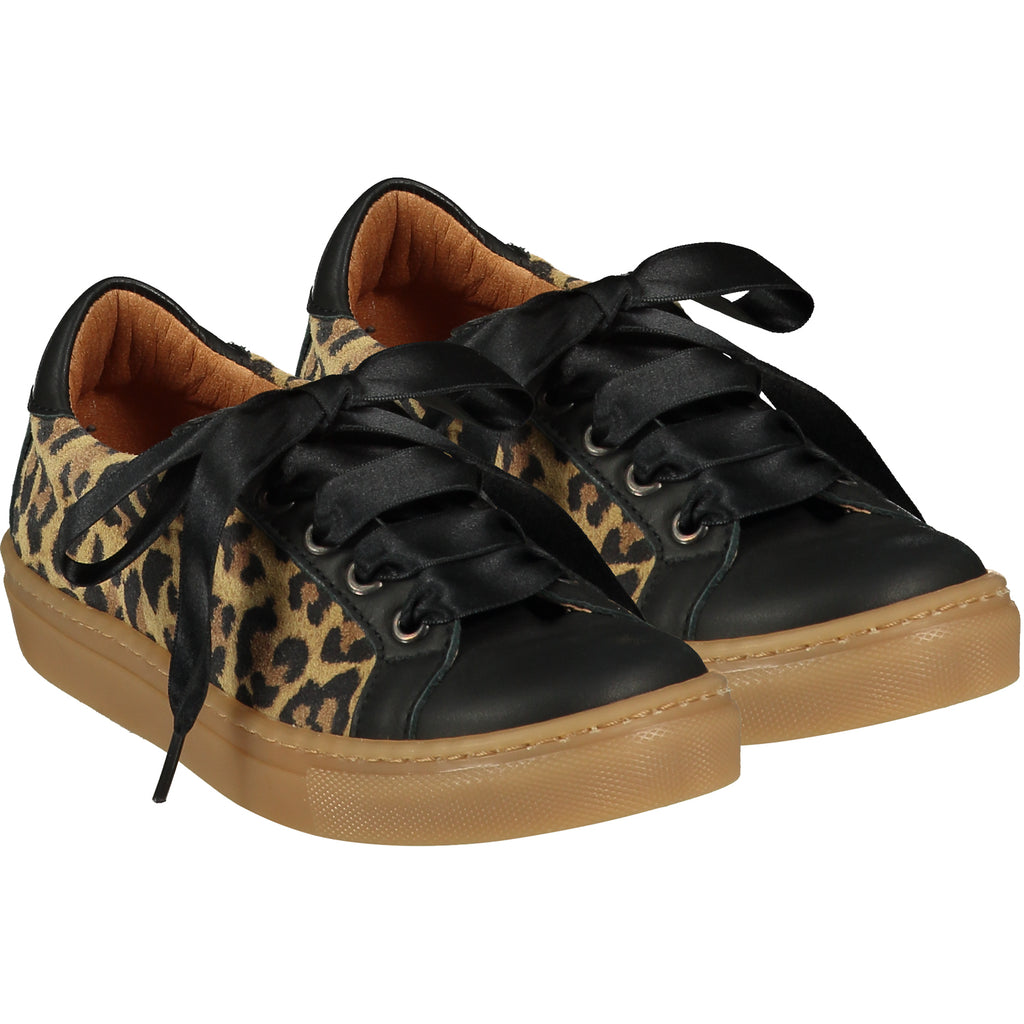 AW21 ADee RIBBON Black Leather Leopard Print Trainers