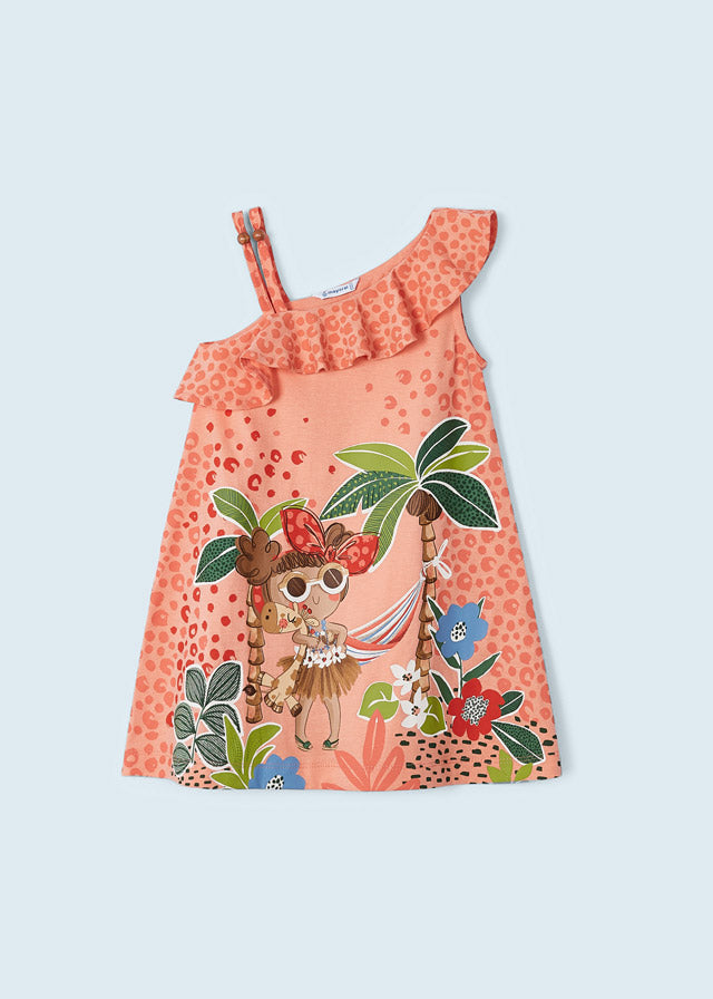 SS23 Mayoral Peach Girl & Giraffe Palm Tree Floral Dress