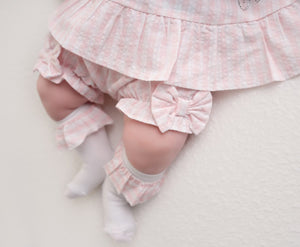 SS23 Little A GILL Pale Pink & White Checked Bow Frill Shorts Set