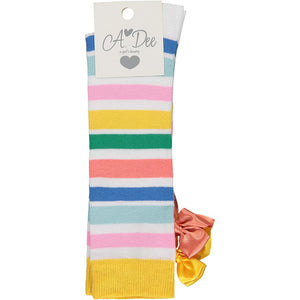 SS23 ADee UNOVA Bright White Multicoloured Stripe Bow Knee High Socks