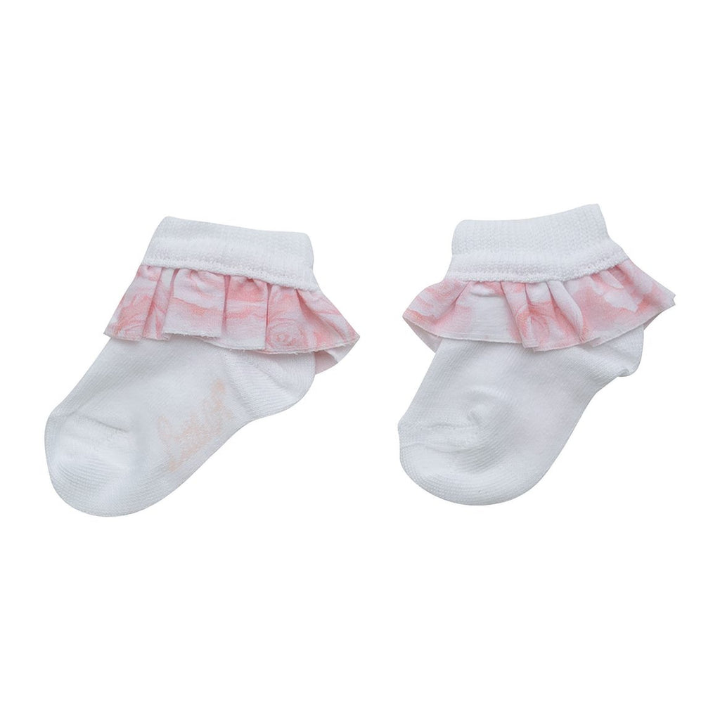 SS23 Little A GRACELYNN Bright White & Pink Floral Frill Ankle Socks