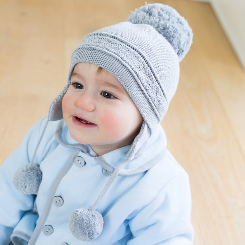 Emile et Rose Pale Grey Cosy Ear Bobble Hat