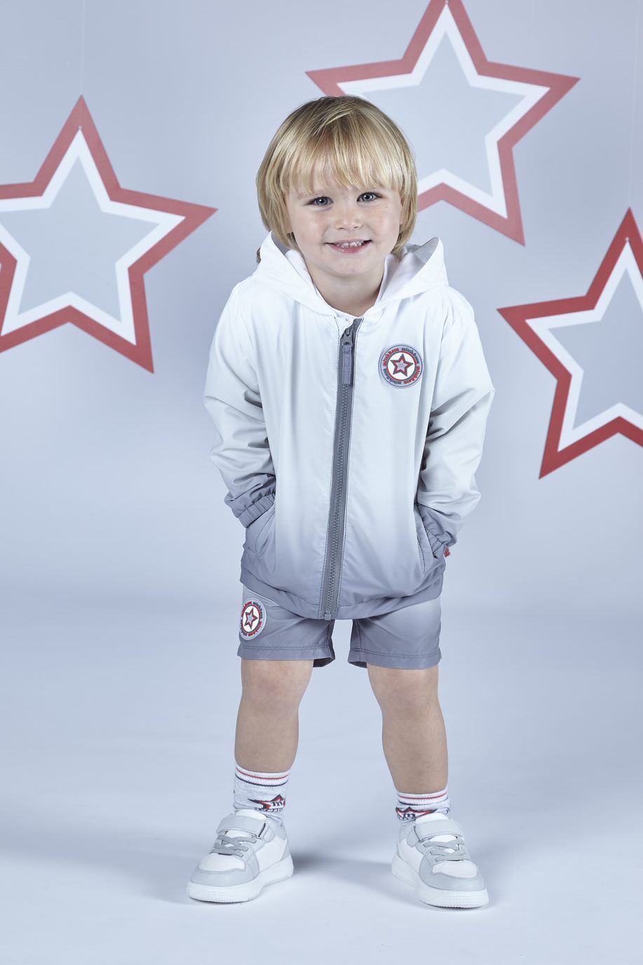 SS23 Mitch & Son LOGAN Grey White & Red Star Logo Ombre Hooded Jacket / Coat