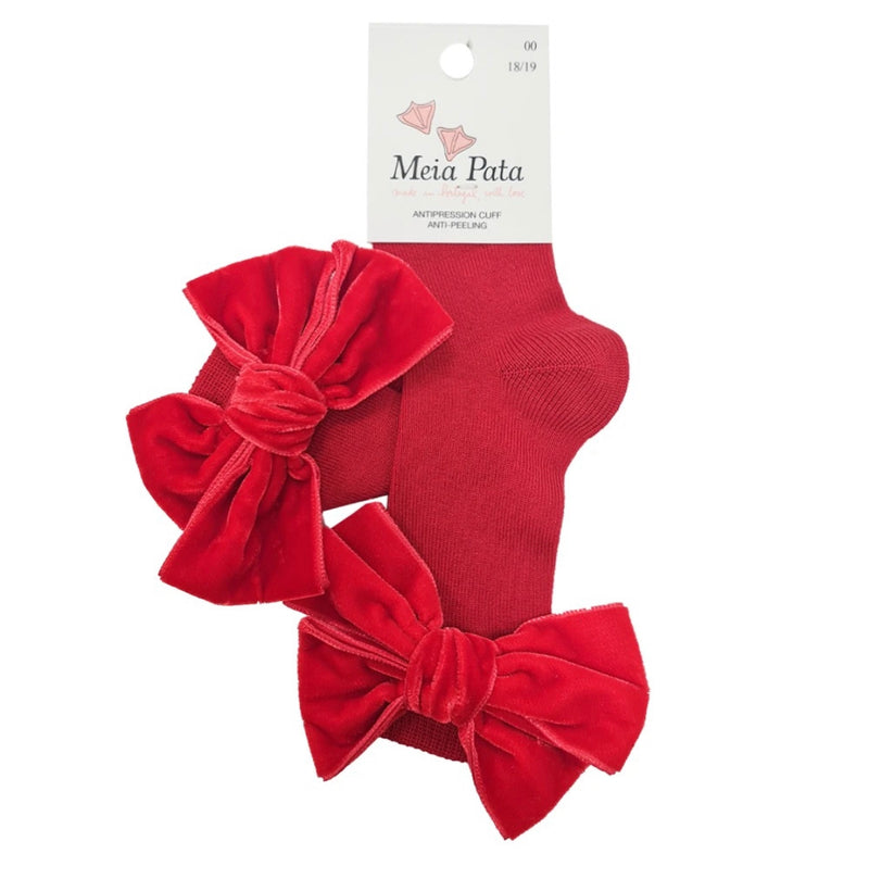 Meia Pata Red Double Velvet Bow Long / Knee Socks