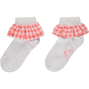 SS23 ADee YUMI Bright White & Coral Checked Ankle Socks