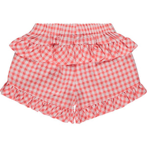 SS23 ADee YVETTE Bright White & Coral Checked Frill Shorts Set