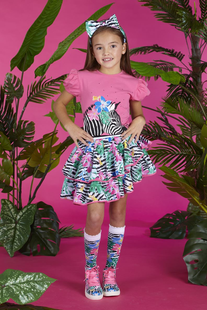 SS23 ADee WHITNEY Pink Candy Multicoloured Floral Zebra Print Skirt Set