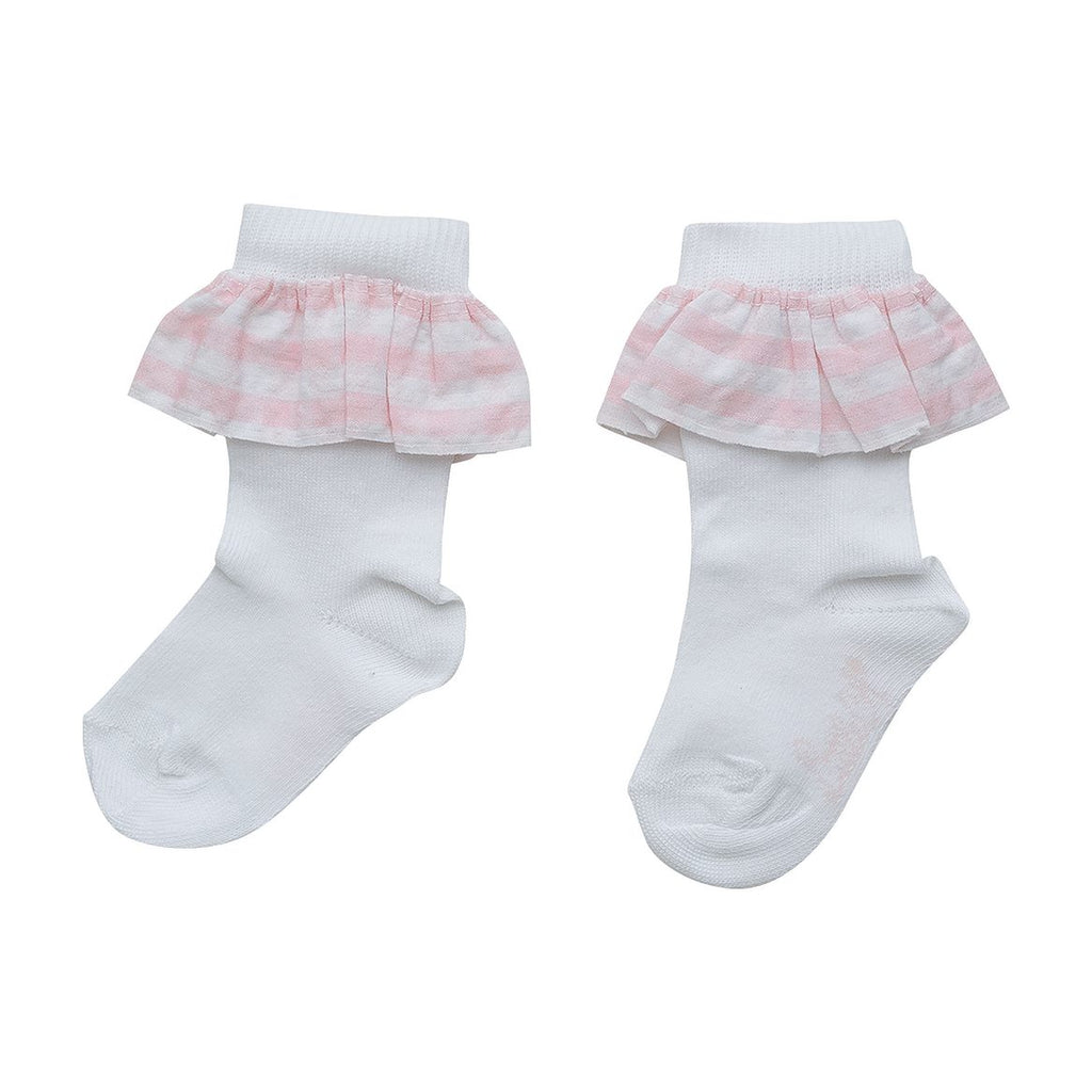 SS23 Little A GEORGIE Pale Pink & White Striped Frill Knee High Socks