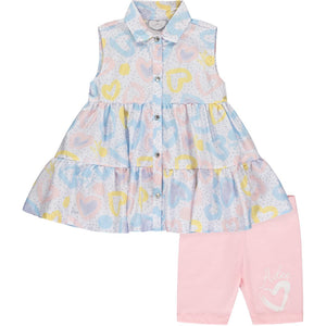 SS23 ADee VALENTINE Bright White Pink Yellow & Blue Hearts Tiered Cycling Shorts Set