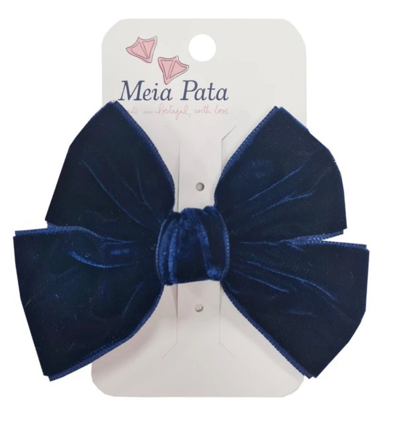 Meia Pata Navy Blue Velvet Hair Clip Bow