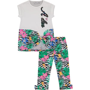 SS23 ADee WYNN Bright White Multicoloured Bow Floral Zebra Print Leggings Set