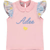 SS23 ADee VANESSA Pale Pink Blue White & Yellow Logo Hearts Frill Skirt Set