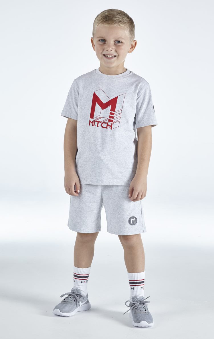 SS23 MiTCH MARBELLA Grey Melange & Red 3D Logo Shorts Set