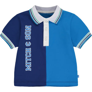 SS23 Mitch & Son KODI Blue Green & White Logo Stripe Contrast Polo & Shorts Set