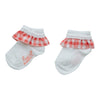 SS23 Little A GRACELYNN Bright White & Coral Checked Frill Ankle Socks