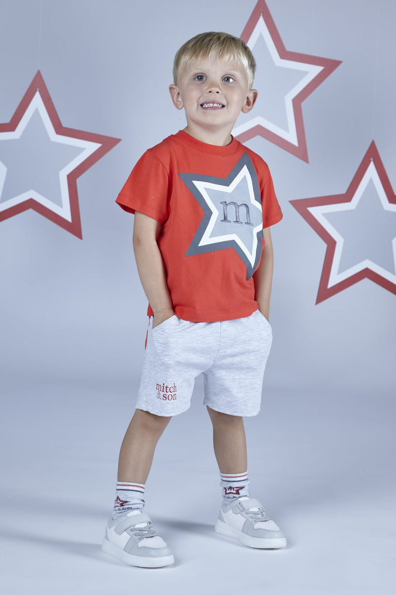 SS23 Mitch & Son LOUIS Red & Grey Large Star Logo Shorts Set