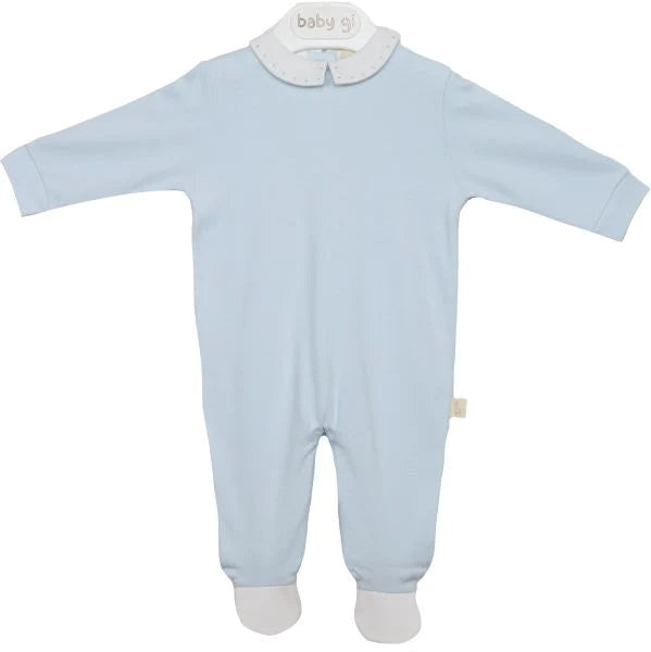 Baby Gi Pale Blue & White Collar Cotton Babygrow