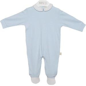 Baby Gi Pale Blue & White Collar Cotton Babygrow