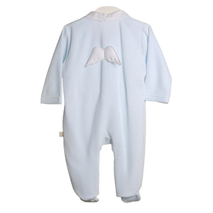 Baby Gi Pale Blue & White Velour Angel Wings Babygrow