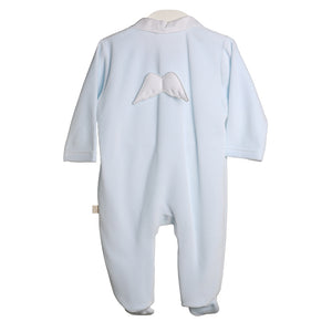 SS24 Baby Gi Pale Blue & White Velour Angel Wings Babygrow