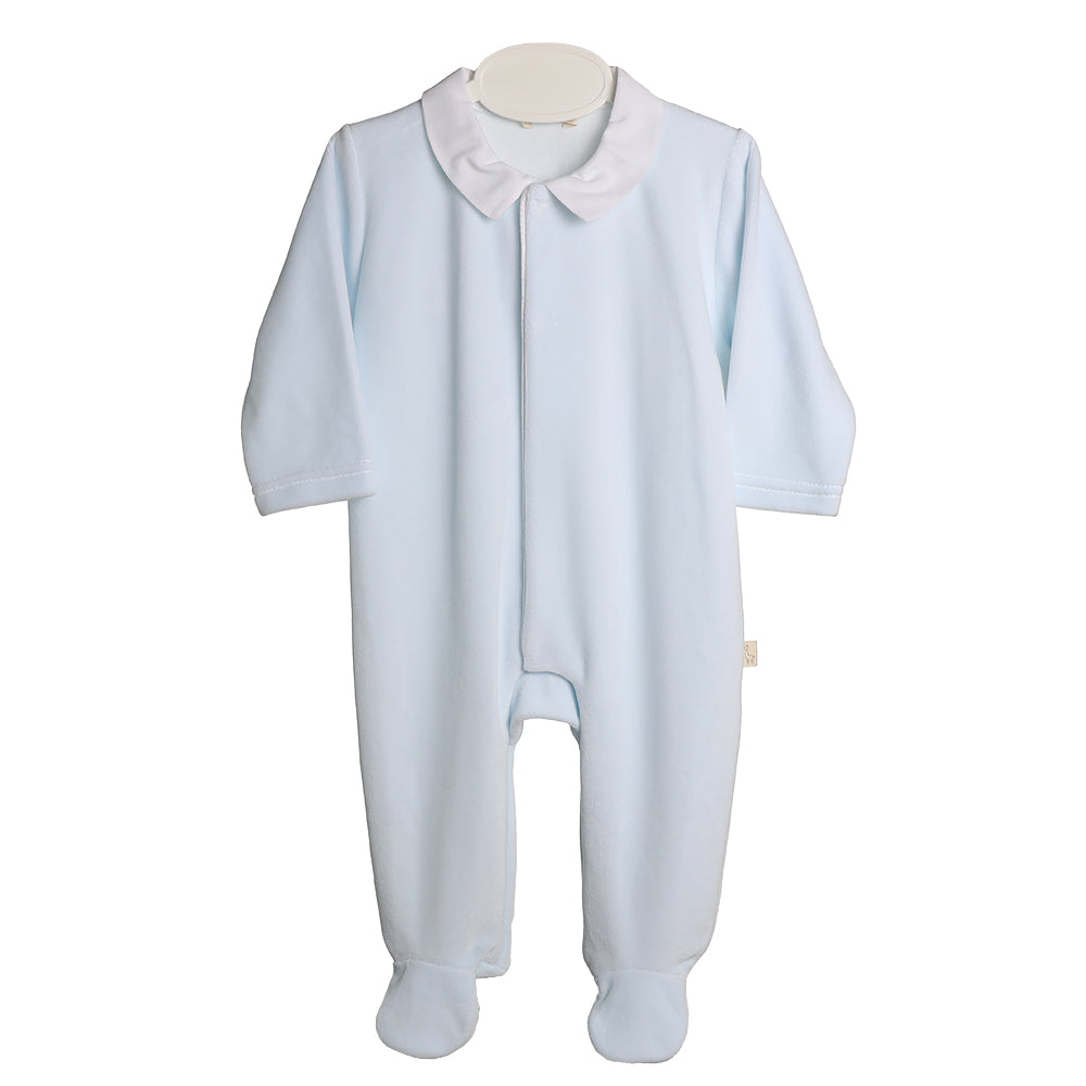 Baby Gi Pale Blue & White Velour Angel Wings Babygrow