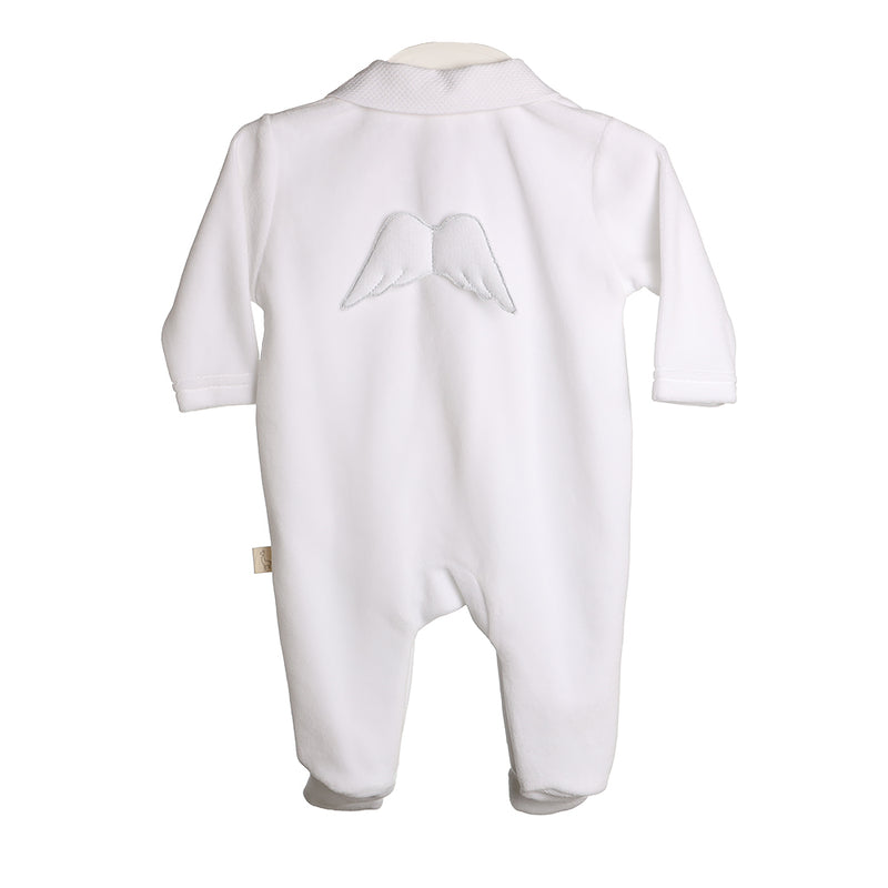 SS24 Baby Gi White Velour Angel Wings Babygrow