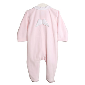 SS24 Baby Gi Pale Pink & White Velour Angel Wings Babygrow