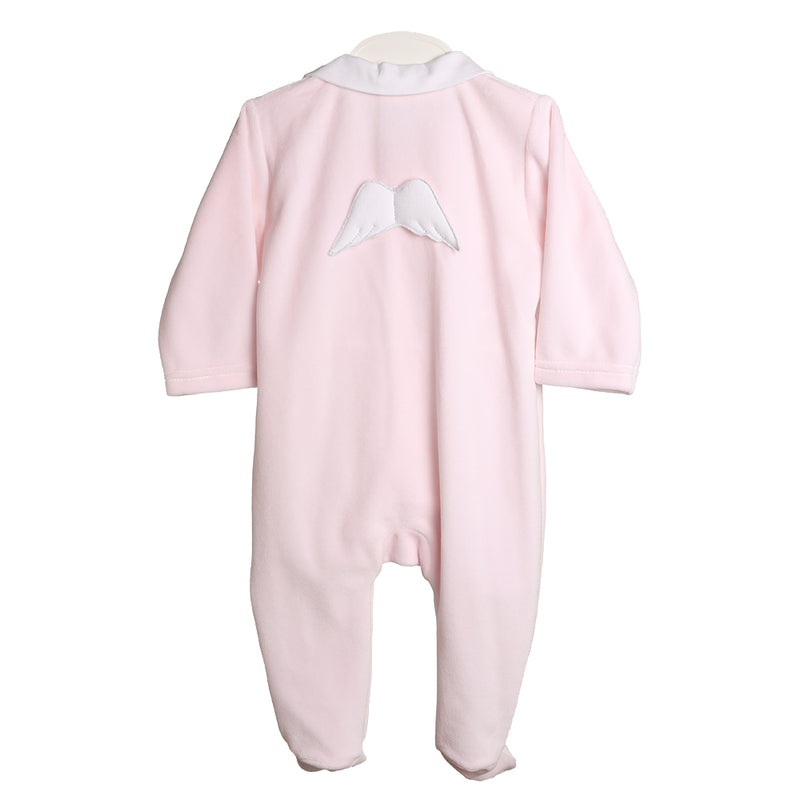 Baby Gi Pale Pink & White Velour Angel Wings Babygrow