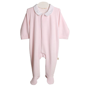 SS24 Baby Gi Pale Pink & White Velour Angel Wings Babygrow
