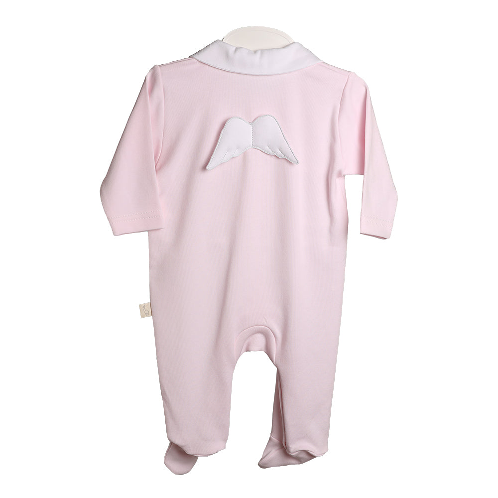 SS24 Baby Gi Pale Pink & White Cotton Angel Wings Babygrow