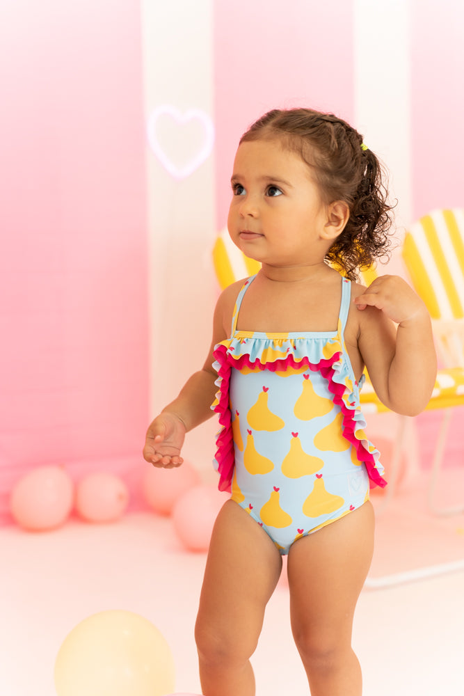 SS23 Agatha Ruiz De La Prada Baby Multicoloured Pear Heart Patterned Frill Swimsuit