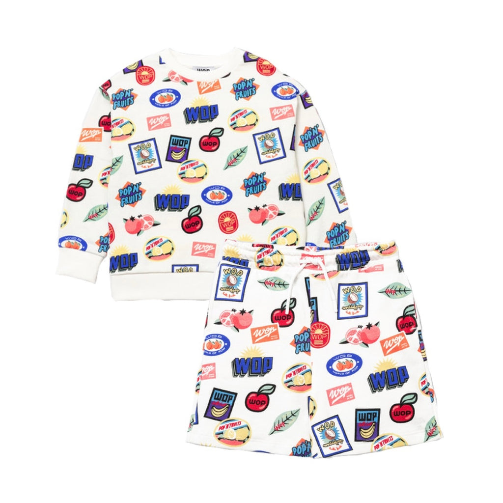 SS23 World Of Pop White Multicoloured Fruit Graphics Logo Sweatshirt & Shorts Set