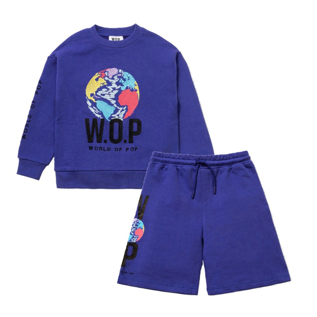 SS23 World Of Pop Royal Blue Multicoloured Globe Logo Sweatshirt & Shorts Set