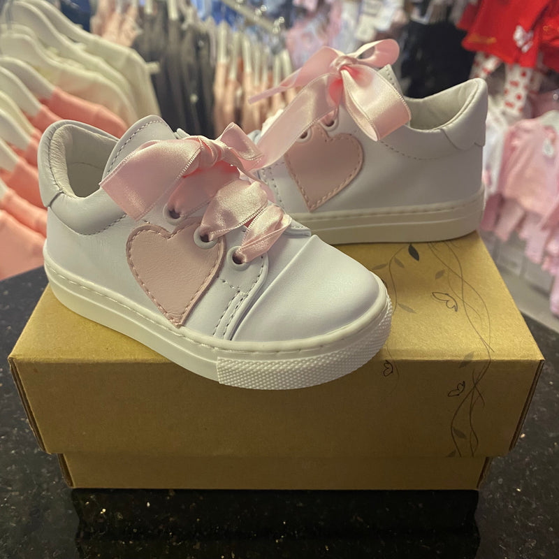 Borboleta White and Pink Heart Leather Santina Trainers