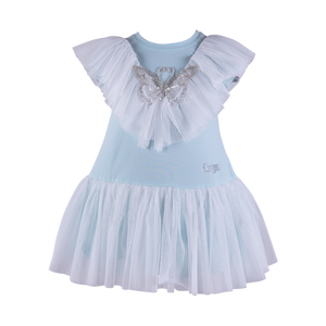 SS23 Daga Turquoise & Silver Butterfly Detailed Tulle Dress