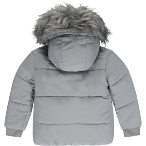 AW22 Mitch & Son EDDIE Grey Silver Faux Fur Hooded Puffer Jacket / Coat