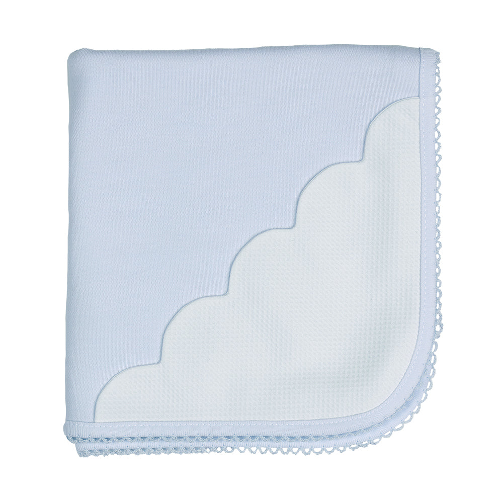 SS24 Baby Gi Pale Blue & White Cotton Scallop Edge Blanket