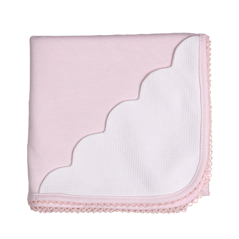 SS24 Baby Gi Pale Pink & White Cotton Scallop Edge Blanket