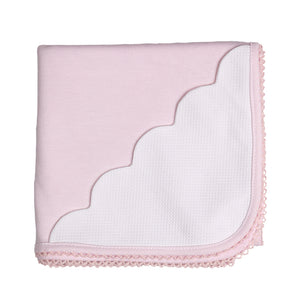 SS24 Baby Gi Pale Pink & White Cotton Scallop Edge Blanket